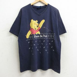 古着 半袖 ビンテージ Tシャツ レディース 00年代 00s ディズニー DISNEY くまのプーさん Vネック 紺 ネイビー 24mar18 中古