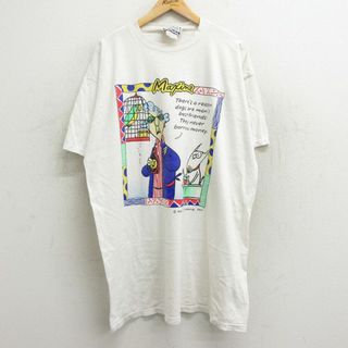 古着 半袖 ビンテージ Tシャツ ワンピース レディース 90年代 90s 女性 犬 大きいサイズ ロング丈 コットン クルーネック 白 ホワイト 24mar18 中古(ミニワンピース)