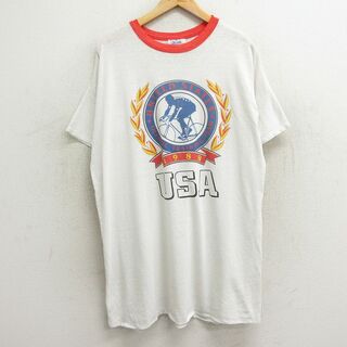 古着 半袖 ビンテージ Tシャツ ワンピース レディース 80年代 80s 自転車 USAロゴ オリンピック 大きいサイズ ロング丈 クルーネック 白他 ホワイト 24mar18 中古(ミニワンピース)