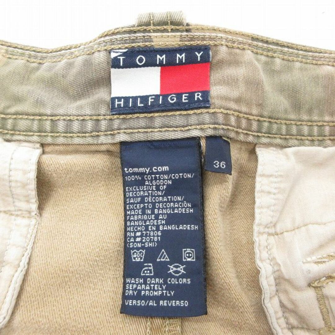 TOMMY HILFIGER(トミーヒルフィガー)のW37★古着 トミーヒルフィガー TOMMY HILFIGER ショート ブランド パンツ ショーツ メンズ 90年代 90s ワンポイントロゴ コットン 緑他 グリーン 迷彩 24mar21 中古 ボトムス 短パン ショーパン メンズのパンツ(ワークパンツ/カーゴパンツ)の商品写真