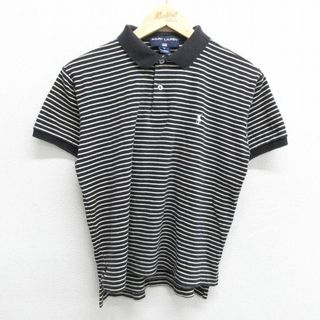 ラルフローレン(Ralph Lauren)のL★古着 ラルフローレン Ralph Lauren ポロスポーツ 半袖 ブランド ポロ シャツ メンズ ワンポイントロゴ コットン 黒他 ブラック ボーダー 24mar16 中古 トップス(ポロシャツ)