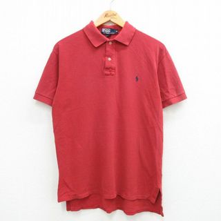 ラルフローレン(Ralph Lauren)のL★古着 ラルフローレン Ralph Lauren 半袖 ブランド ポロ シャツ メンズ 90年代 90s ワンポイントロゴ 鹿の子 コットン USA製 赤系 レッド 24mar19 中古 トップス(ポロシャツ)