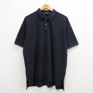 ラルフローレン(Ralph Lauren)のXL★古着ラルフローレン 半袖 ブランド ポロ シャツ メンズ 90年代 90s ワンポイントロゴ 鹿の子 大きいサイズ コットン 紺 ネイビー 24mar19 中古 トップス(ポロシャツ)