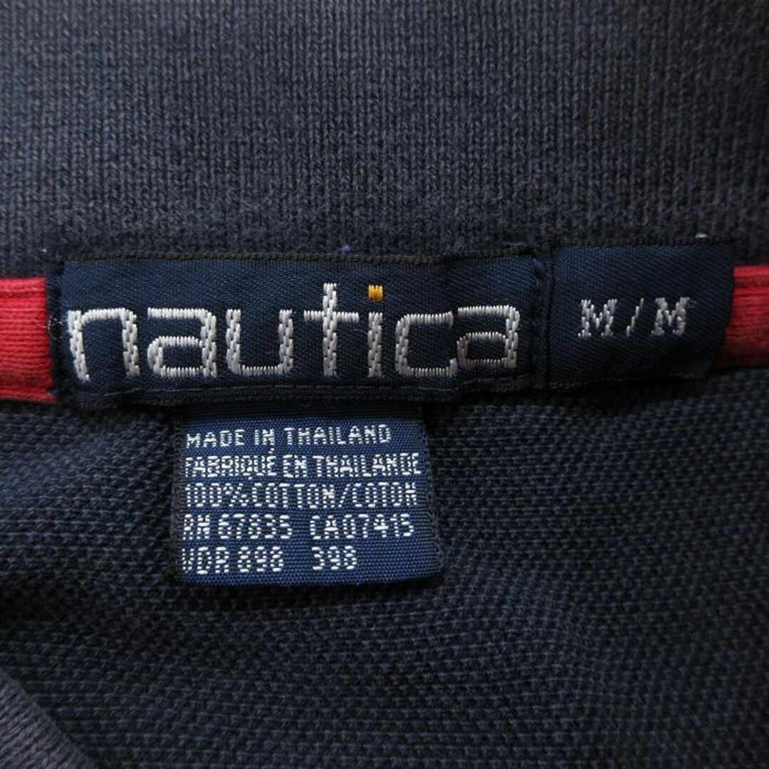 NAUTICA(ノーティカ)のL★古着 ノーティカ NAUTICA 半袖 ブランド ポロ シャツ メンズ 90年代 90s ワンポイントロゴ 鹿の子 コットン 紺他 ネイビー ストライプ 24mar19 中古 トップス メンズのトップス(ポロシャツ)の商品写真