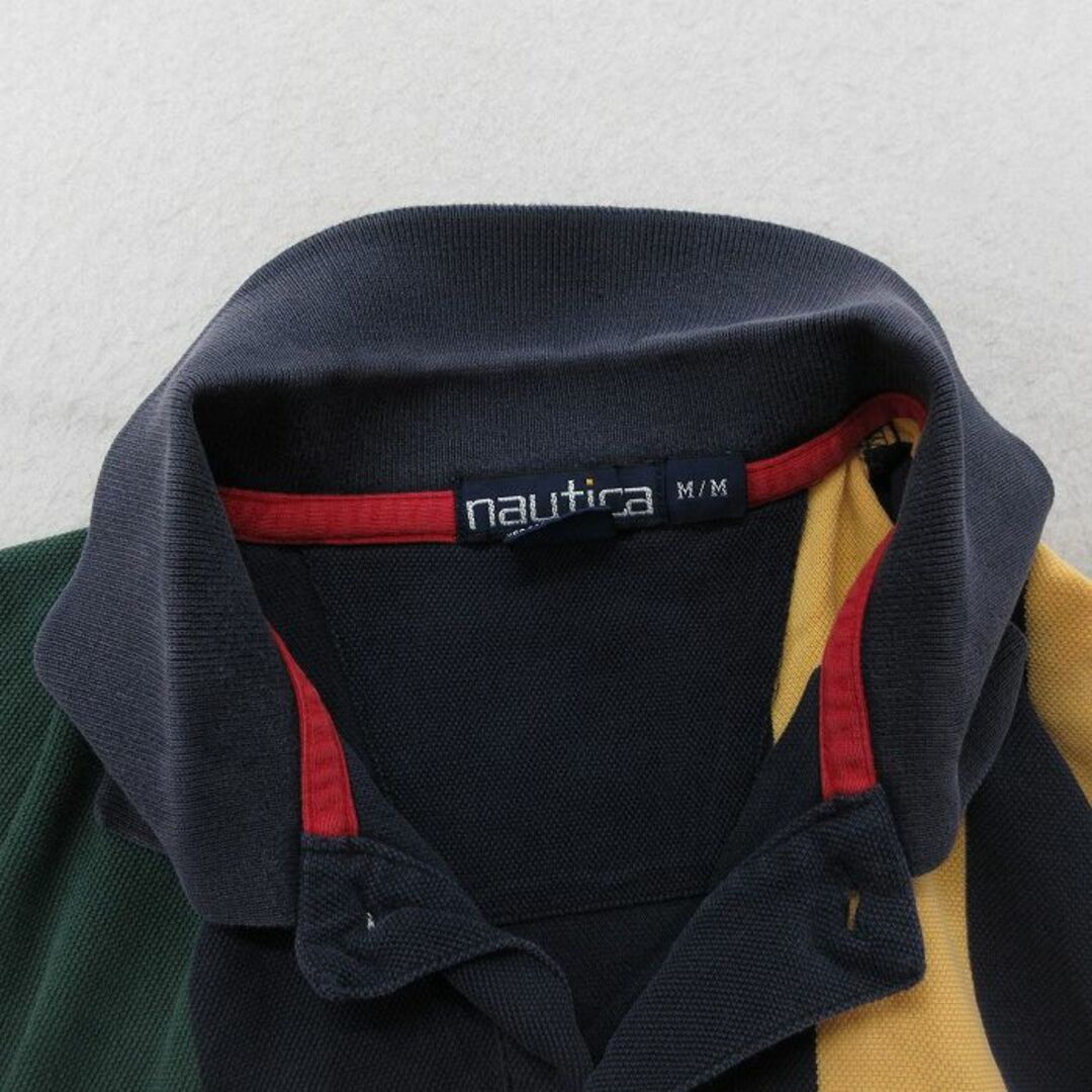 NAUTICA(ノーティカ)のL★古着 ノーティカ NAUTICA 半袖 ブランド ポロ シャツ メンズ 90年代 90s ワンポイントロゴ 鹿の子 コットン 紺他 ネイビー ストライプ 24mar19 中古 トップス メンズのトップス(ポロシャツ)の商品写真