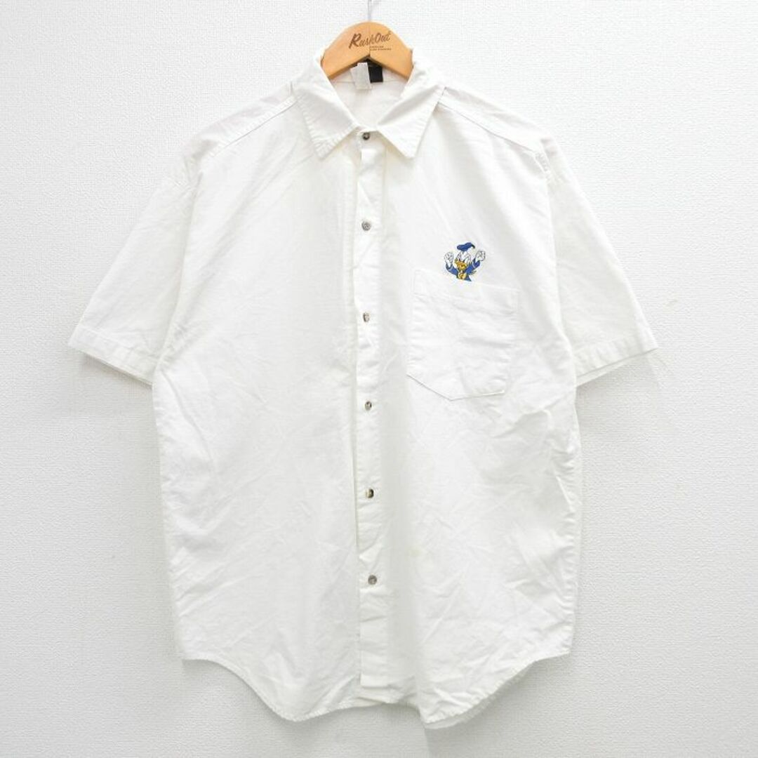 Disney(ディズニー)のM★古着 半袖 シャツ メンズ 90年代 90s ディズニー DISNEY ドナルド コットン USA製 白 ホワイト 24mar18 中古 トップス メンズのトップス(シャツ)の商品写真