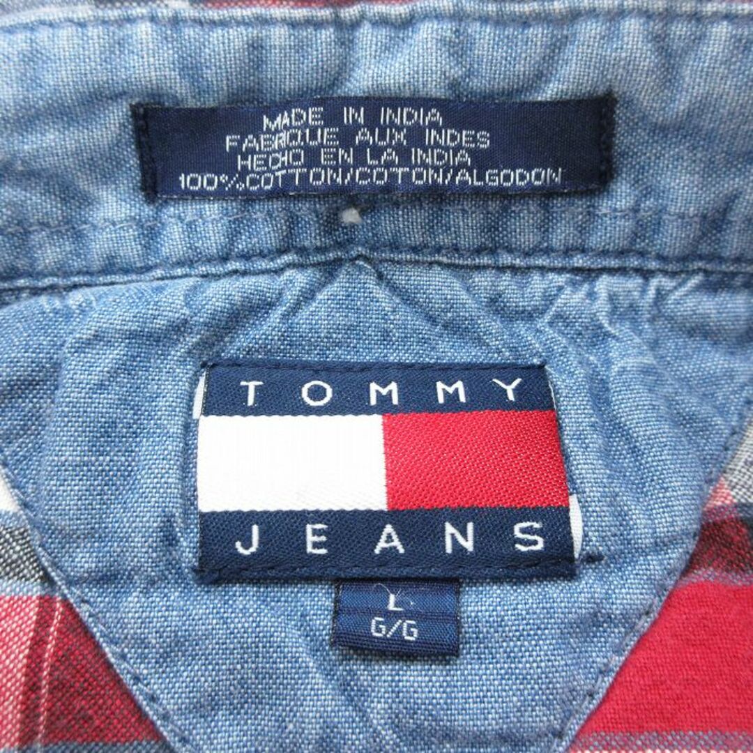 TOMMY HILFIGER(トミーヒルフィガー)のXL★古着 トミーヒルフィガー TOMMY HILFIGER トミージーンズ 半袖 ブランド シャツ メンズ 90年代 90s ワンポイントロゴ コットン ボタンダウン 赤他 レッド チェック 24mar18 中古 トップス メンズのトップス(シャツ)の商品写真