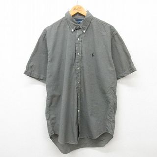 ラルフローレン(Ralph Lauren)のXL★古着 ラルフローレン Ralph Lauren 半袖 ブランド シャツ メンズ 90年代 90s ワンポイントロゴ BLAKE コットン ボタンダウン 黒他 ブラック ギンガム チェック 24mar19 中古 トップス(シャツ)