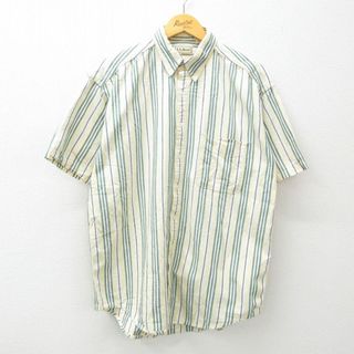 エルエルビーン(L.L.Bean)のXL★古着 エルエルビーン LLBEAN 半袖 シャツ メンズ 90年代 90s 大きいサイズ　コットン ボタンダウン カナダ製 薄黄他 イエロー ストライプ 24mar19 中古 トップス(シャツ)