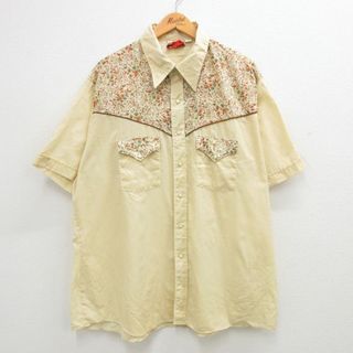 XL★古着 半袖 ウエスタン シャツ メンズ 90年代 90s 花柄 大きいサイズ USA製 薄黄他 イエロー 【spe】 24mar21 中古 トップス(シャツ)