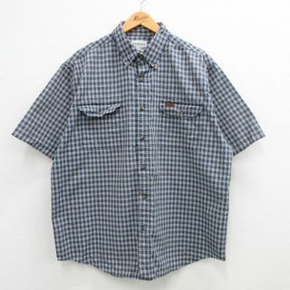 カーハートダブリューアイピー(Charhartt WIP)のXL★古着 カーハート Carhartt 半袖 シャツ メンズ ワンポイントロゴ ボタンダウン 紺他 ネイビー チェック 【spe】 24mar21 中古 トップス(シャツ)