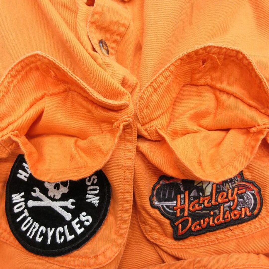 Harley Davidson(ハーレーダビッドソン)のXL★古着 ノースリーブ シャツ メンズ ハーレーダビッドソン Harley Davidson ワッペン 大きいサイズ コットン ボタンダウン オレンジ 24mar21 中古 トップス メンズのトップス(シャツ)の商品写真