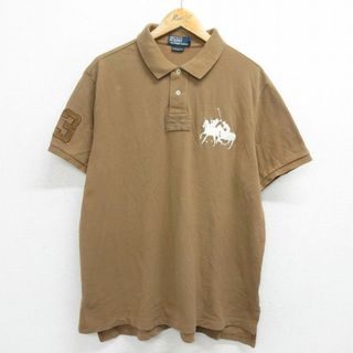 ラルフローレン(Ralph Lauren)のXL★古着 ラルフローレン Ralph Lauren 半袖 ブランド ラガー シャツ メンズ ビッグロゴ 鹿の子 コットン 茶 ブラウン 24mar21 中古 トップス(シャツ)