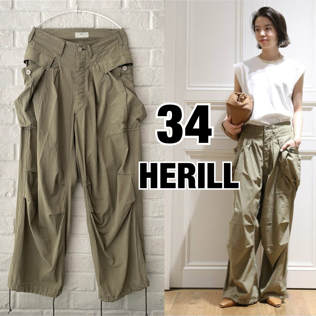 DEUXIEME CLASSE(ドゥーズィエムクラス)の【HERILL/ヘリル】COTTON WORK パンツ 34 カーキ カーゴ レディースのパンツ(ワークパンツ/カーゴパンツ)の商品写真