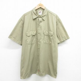 ディッキーズ(Dickies)のXL★古着 ディッキーズ Dickies 半袖 ワーク シャツ メンズ 大きいサイズ ロング丈 ベージュ カーキ 24mar16 中古 トップス(シャツ)