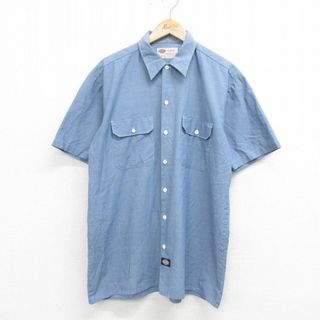 ディッキーズ(Dickies)のL★古着 ディッキーズ Dickies 半袖 ワーク シャツ メンズ 00年代 00s ロング丈 薄紺 ネイビー 24mar16 中古 トップス(シャツ)