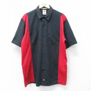 ディッキーズ(Dickies)のXL★古着 ディッキーズ Dickies 半袖 ワーク シャツ メンズ ツートンカラー 大きいサイズ ロング丈 黒他 ブラック 【spe】 24mar18 中古 トップス(シャツ)