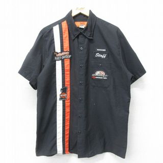 ハーレーダビッドソン(Harley Davidson)のXL★古着 半袖 ワーク シャツ メンズ ハーレーダビッドソン Harley Davidson 黒他 ブラック 24mar18 中古 トップス(シャツ)