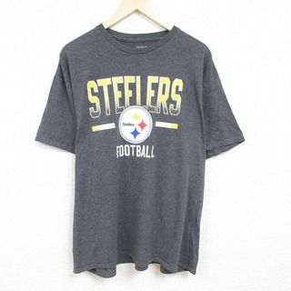 ジャンクフード(JUNK FOOD)のXL★古着 ジャンクフード JUNK FOOD 半袖 Tシャツ メンズ NFL ピッツバーグスティーラーズ 大きいサイズ クルーネック 濃グレー 霜降り アメフト スーパーボウル 24mar16 中古(Tシャツ/カットソー(半袖/袖なし))