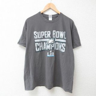 フィラ(FILA)のXL★古着 半袖 Tシャツ メンズ NFL フィラデルフィアイーグルス コットン クルーネック 濃グレー アメフト スーパーボウル 24mar18 中古(Tシャツ/カットソー(半袖/袖なし))