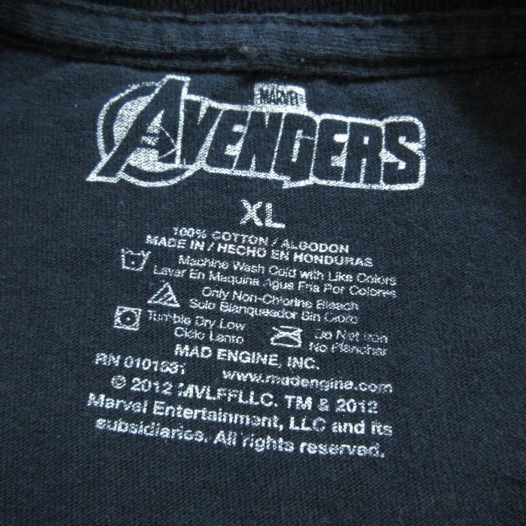 MARVEL(マーベル)のXL★古着 半袖 Tシャツ メンズ マーベル アベンジャーズ 大きいサイズ コットン クルーネック 黒 ブラック 24mar18 中古 メンズのトップス(Tシャツ/カットソー(半袖/袖なし))の商品写真