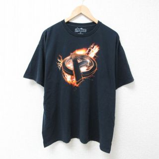 MARVEL - XL★古着 半袖 Tシャツ メンズ マーベル アベンジャーズ 大きいサイズ コットン クルーネック 黒 ブラック 24mar18 中古