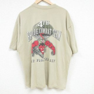 XL★古着 半袖 Tシャツ メンズ ミリタリー 大きいサイズ クルーネック ベージュ カーキ 24mar19 中古(Tシャツ/カットソー(半袖/袖なし))