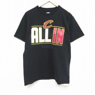 マジェスティック(Majestic)のL★古着 マジェスティック 半袖 Tシャツ メンズ NBA クリーブランドキャバリアーズ コットン クルーネック 黒 ブラック バスケットボール 24mar21 中古(Tシャツ/カットソー(半袖/袖なし))