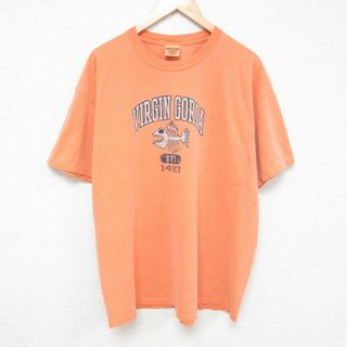 XL★古着 半袖 Tシャツ メンズ バージン ゴルダ 魚 大きいサイズ コットン クルーネック オレンジ 24mar21 中古(Tシャツ/カットソー(半袖/袖なし))