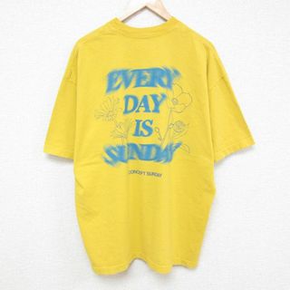 XL★古着 半袖 Tシャツ メンズ 花 大きいサイズ クルーネック 黄 イエロー 24mar21 中古(Tシャツ/カットソー(半袖/袖なし))