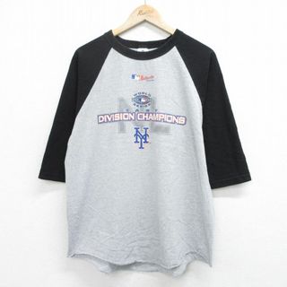 XL★古着 7分袖 ビンテージ Tシャツ メンズ 00年代 00s MLB ニューヨークジャイアンツ ラグラン クルーネック グレー 霜降り メジャーリーグ ベースボール 野球 24mar18 中古 7分丈 七分丈 七分袖(Tシャツ/カットソー(半袖/袖なし))