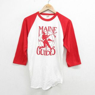 スクリーンスターズ(SCREEN STARS)のM★古着 スクリーンスターズ 7分袖 ビンテージ Tシャツ メンズ 80年代 80s ベースボール クルーネック USA製 白他 ホワイト 24mar18 中古 7分丈 七分丈 七分袖(Tシャツ/カットソー(半袖/袖なし))