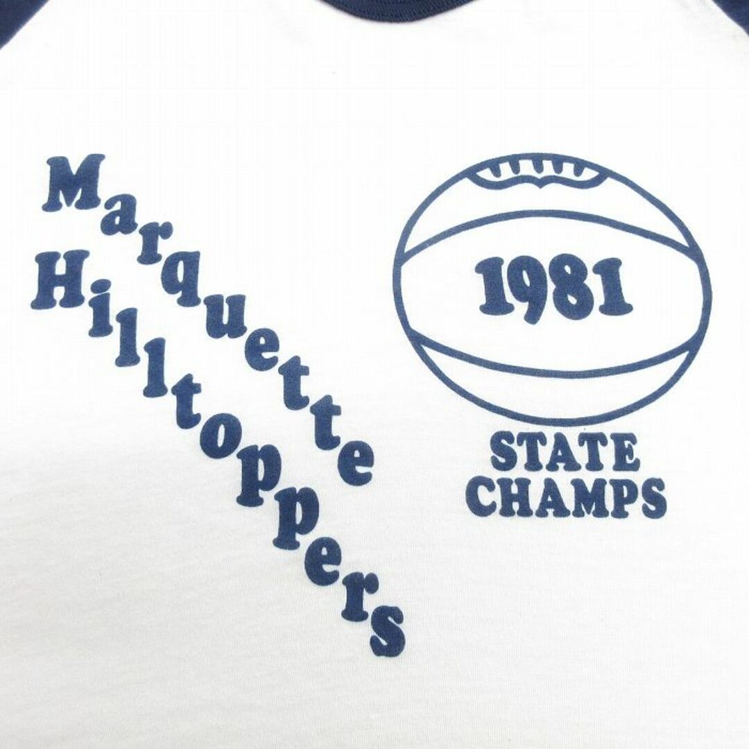 M★古着 7分袖 ビンテージ Tシャツ メンズ 80年代 80s CHAMPS ラグラン クルーネック USA製 白他 ホワイト 24mar18 中古 7分丈 七分丈 七分袖 メンズのトップス(Tシャツ/カットソー(半袖/袖なし))の商品写真