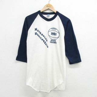 M★古着 7分袖 ビンテージ Tシャツ メンズ 80年代 80s CHAMPS ラグラン クルーネック USA製 白他 ホワイト 24mar18 中古 7分丈 七分丈 七分袖(Tシャツ/カットソー(半袖/袖なし))