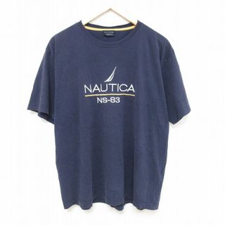 ノーティカ(NAUTICA)のXL★古着 ノーティカ NAUTICA 半袖 ブランド Tシャツ メンズ ビッグロゴ 刺繍 コットン クルーネック 紺 ネイビー 24mar21 中古(Tシャツ/カットソー(半袖/袖なし))