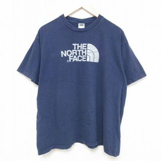 ノースフェイス(North Face)のXL★古着 ノースフェイス THE NORTH FACE 半袖 Tシャツ メンズ ビッグロゴ コットン クルーネック 紺 ネイビー 24mar21 中古(Tシャツ/カットソー(半袖/袖なし))