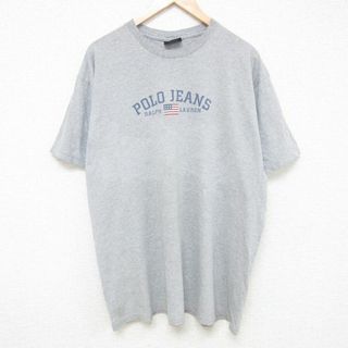 ラルフローレン(Ralph Lauren)のXL★古着 ラルフローレン Ralph Lauren ポロジーンズ 半袖 ブランド Tシャツ メンズ ビッグロゴ 大きいサイズ クルーネック グレー 霜降り 24mar21 中古(Tシャツ/カットソー(半袖/袖なし))