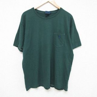 ラルフローレン(Ralph Lauren)のXL★古着 ラルフローレン Ralph Lauren 半袖 ブランド Tシャツ メンズ 90年代 90s ワンポイントロゴ 胸ポケット付き 大きいサイズ クルーネック 緑 グリーン 【spe】 24mar21 中古(Tシャツ/カットソー(半袖/袖なし))