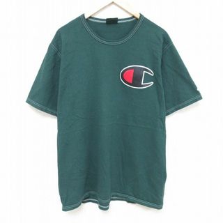 XL★古着 チャンピオン Champion 半袖 Tシャツ メンズ ビッグロゴ クルーネック 緑 グリーン 24mar21 中古