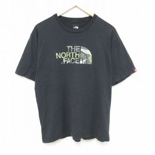 ノースフェイス(North Face)のL★古着 ノースフェイス THE NORTH FACE 半袖 Tシャツ メンズ ビッグロゴ コットン クルーネック 黒 ブラック 24mar21 中古(Tシャツ/カットソー(半袖/袖なし))