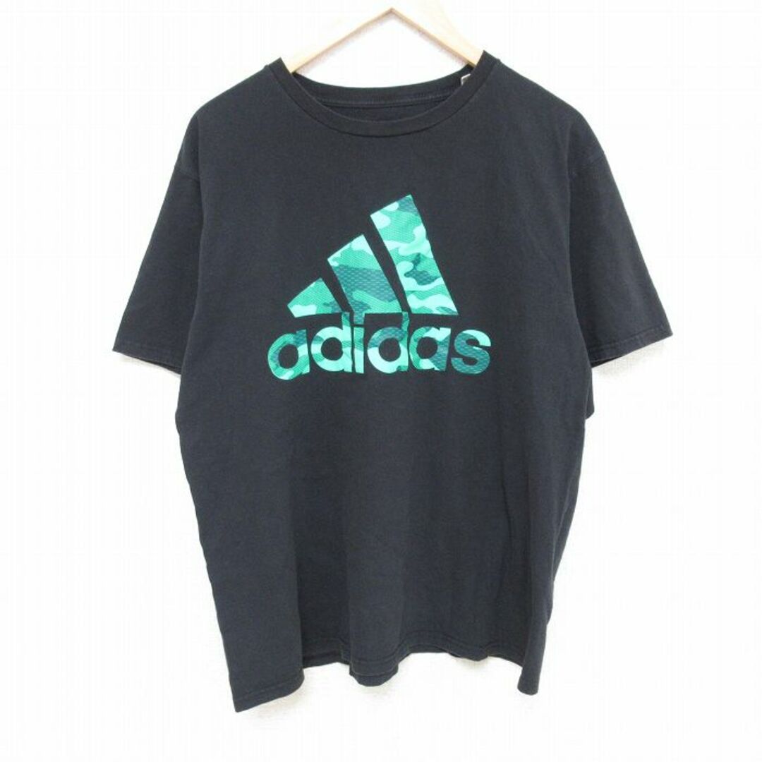 adidas(アディダス)のXL★古着 アディダス adidas 半袖 Tシャツ メンズ ビッグロゴ コットン クルーネック 黒 ブラック 24mar21 中古 メンズのトップス(Tシャツ/カットソー(半袖/袖なし))の商品写真