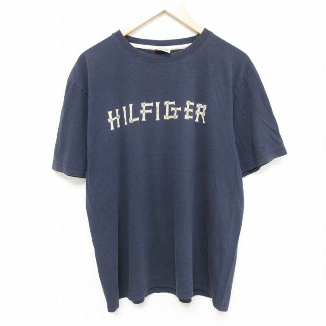 TOMMY HILFIGER(トミーヒルフィガー)のL★古着 トミーヒルフィガー TOMMY HILFIGER 半袖 ブランド Tシャツ メンズ 90年代 90s ビッグロゴ コットン クルーネック 紺 ネイビー 24mar21 中古 メンズのトップス(Tシャツ/カットソー(半袖/袖なし))の商品写真