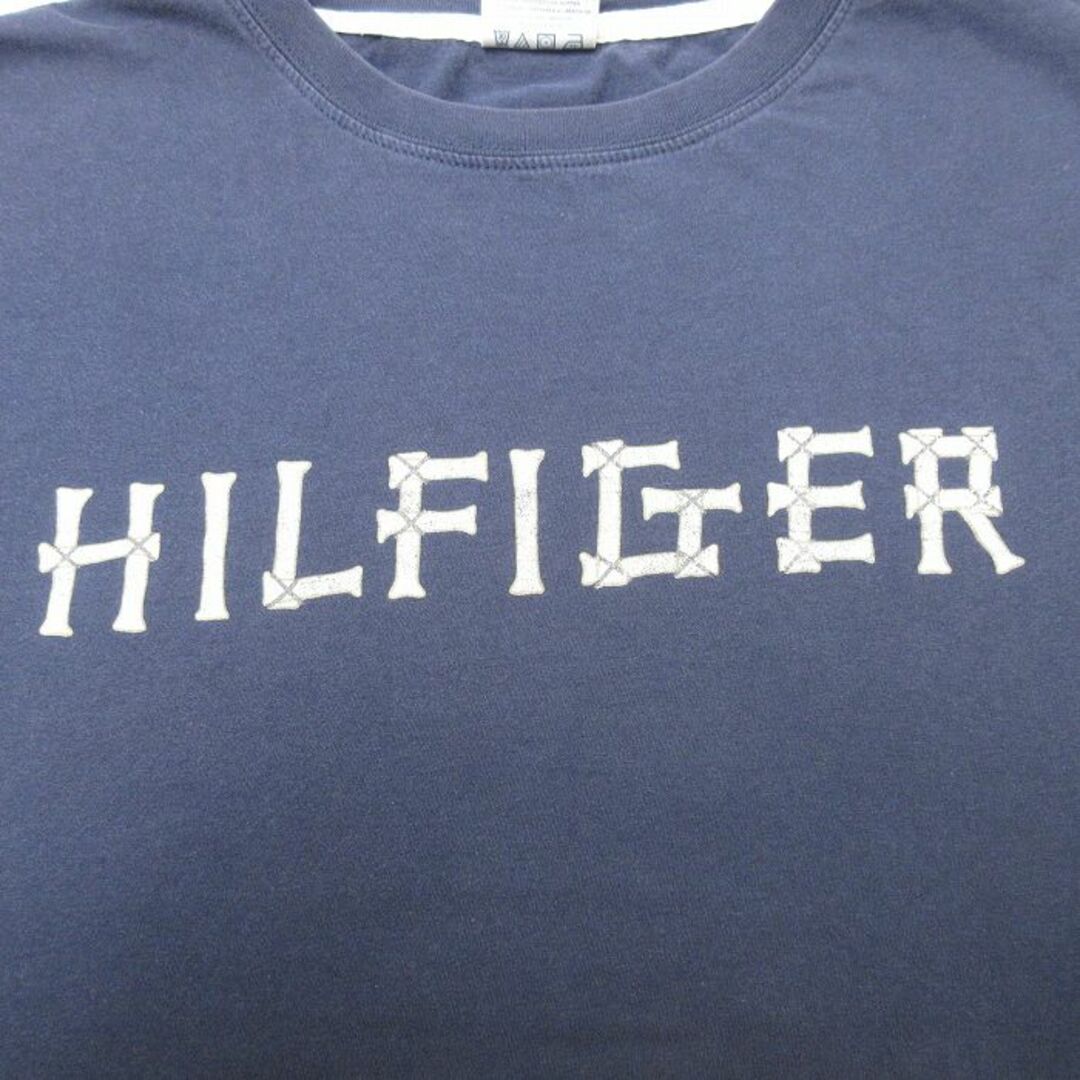 TOMMY HILFIGER(トミーヒルフィガー)のL★古着 トミーヒルフィガー TOMMY HILFIGER 半袖 ブランド Tシャツ メンズ 90年代 90s ビッグロゴ コットン クルーネック 紺 ネイビー 24mar21 中古 メンズのトップス(Tシャツ/カットソー(半袖/袖なし))の商品写真