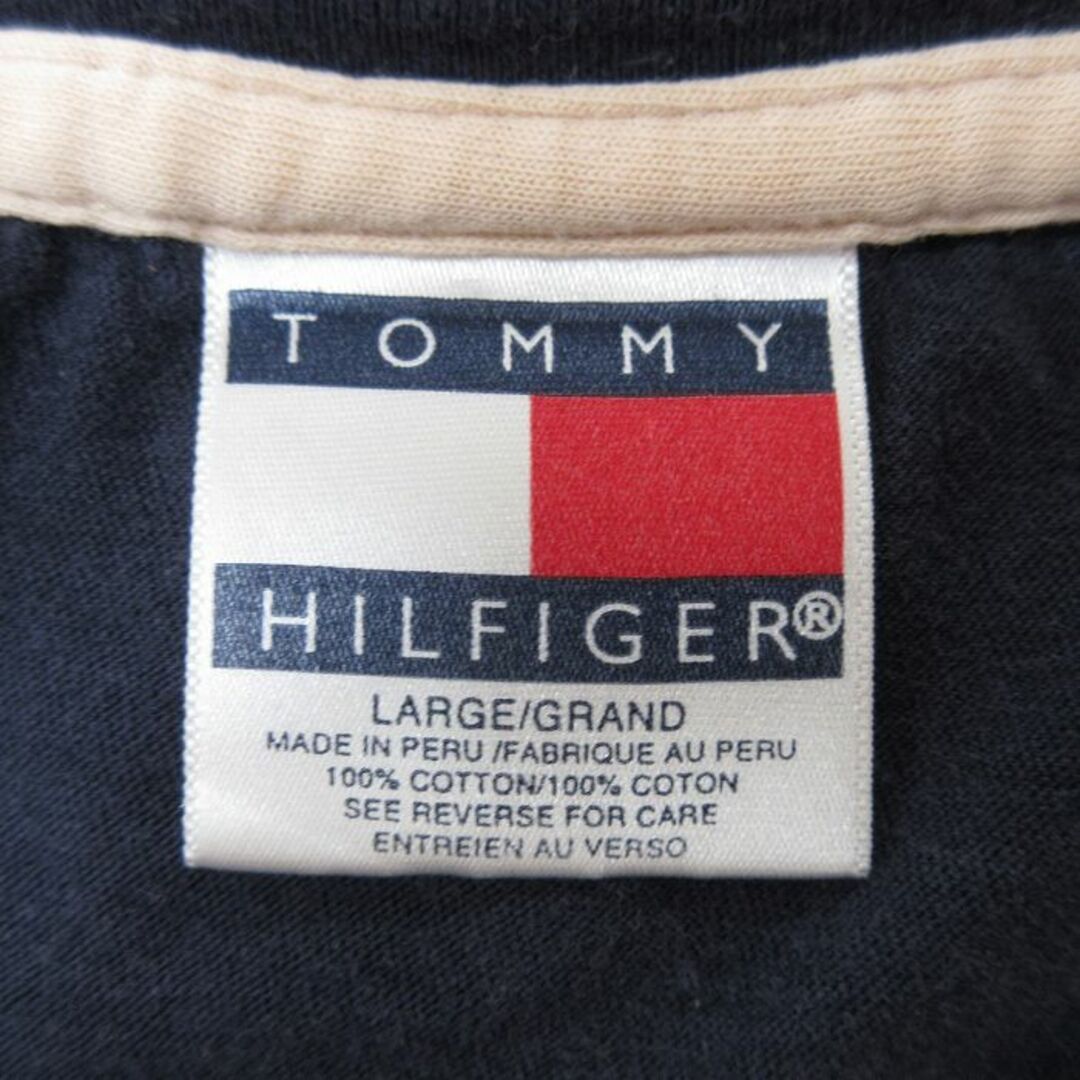 TOMMY HILFIGER(トミーヒルフィガー)のL★古着 トミーヒルフィガー TOMMY HILFIGER 半袖 ブランド Tシャツ メンズ 90年代 90s ビッグロゴ コットン クルーネック 紺 ネイビー 24mar21 中古 メンズのトップス(Tシャツ/カットソー(半袖/袖なし))の商品写真