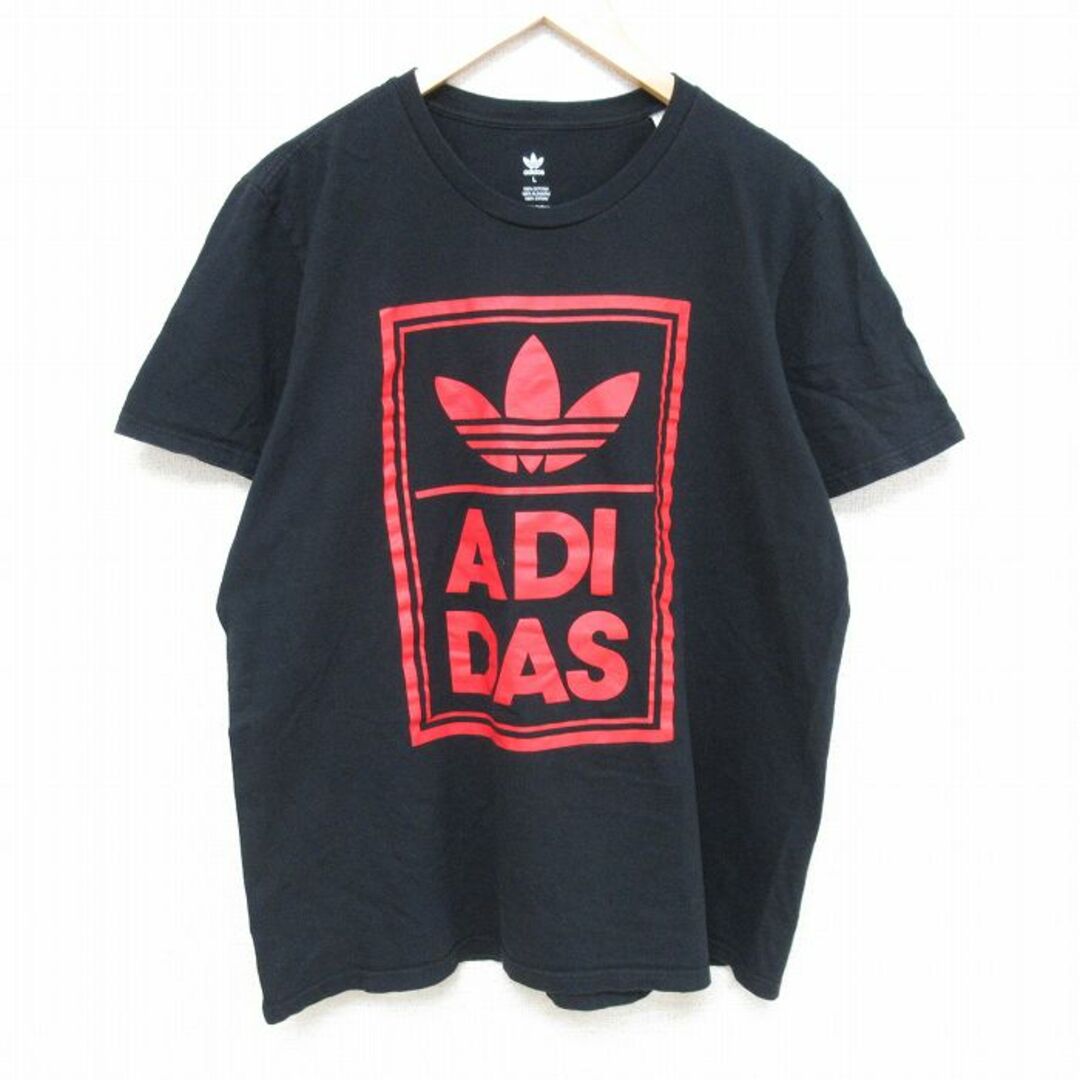 adidas(アディダス)のXL★古着 アディダス adidas 半袖 Tシャツ メンズ ビッグロゴ リーフトレフォイル コットン クルーネック 黒 ブラック 24mar21 中古 メンズのトップス(Tシャツ/カットソー(半袖/袖なし))の商品写真