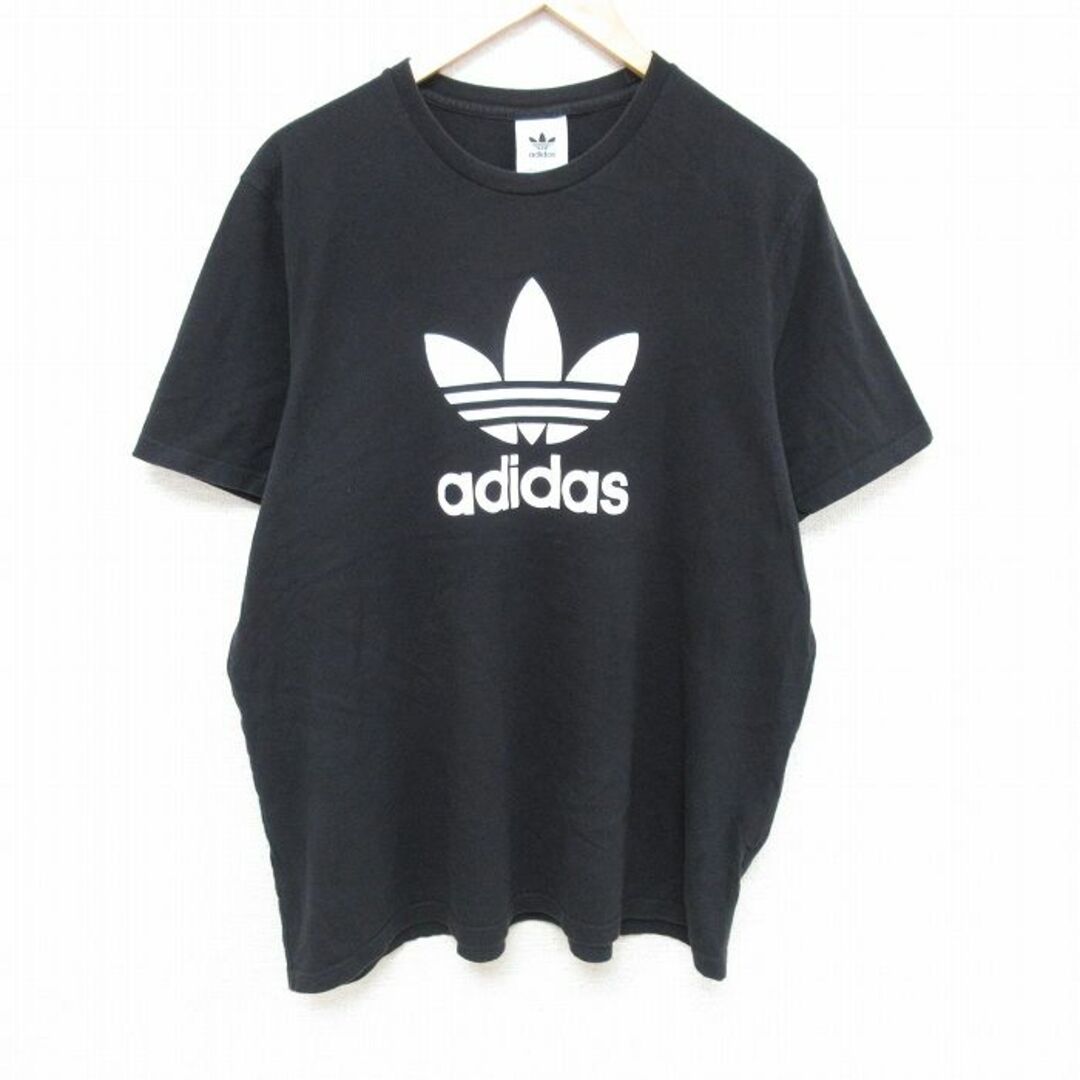 adidas(アディダス)のXL★古着 アディダス adidas 半袖 Tシャツ メンズ ビッグロゴ リーフトレフォイル 大きいサイズ コットン クルーネック 黒 ブラック 24mar21 中古 メンズのトップス(Tシャツ/カットソー(半袖/袖なし))の商品写真