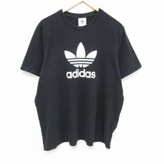 アディダス(adidas)のXL★古着 アディダス adidas 半袖 Tシャツ メンズ ビッグロゴ リーフトレフォイル 大きいサイズ コットン クルーネック 黒 ブラック 24mar21 中古(Tシャツ/カットソー(半袖/袖なし))