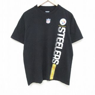 リーボック(Reebok)のL★古着 リーボック REEBOK 半袖 Tシャツ メンズ NFL ピッツバーグスティーラーズ コットン クルーネック 黒 ブラック アメフト スーパーボウル 24mar21 中古(Tシャツ/カットソー(半袖/袖なし))