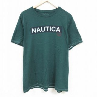 ノーティカ(NAUTICA)のXL★古着 ノーティカ NAUTICA 半袖 ブランド Tシャツ メンズ ビッグロゴ 大きいサイズ コットン クルーネック 緑 グリーン 24mar19 中古(Tシャツ/カットソー(半袖/袖なし))