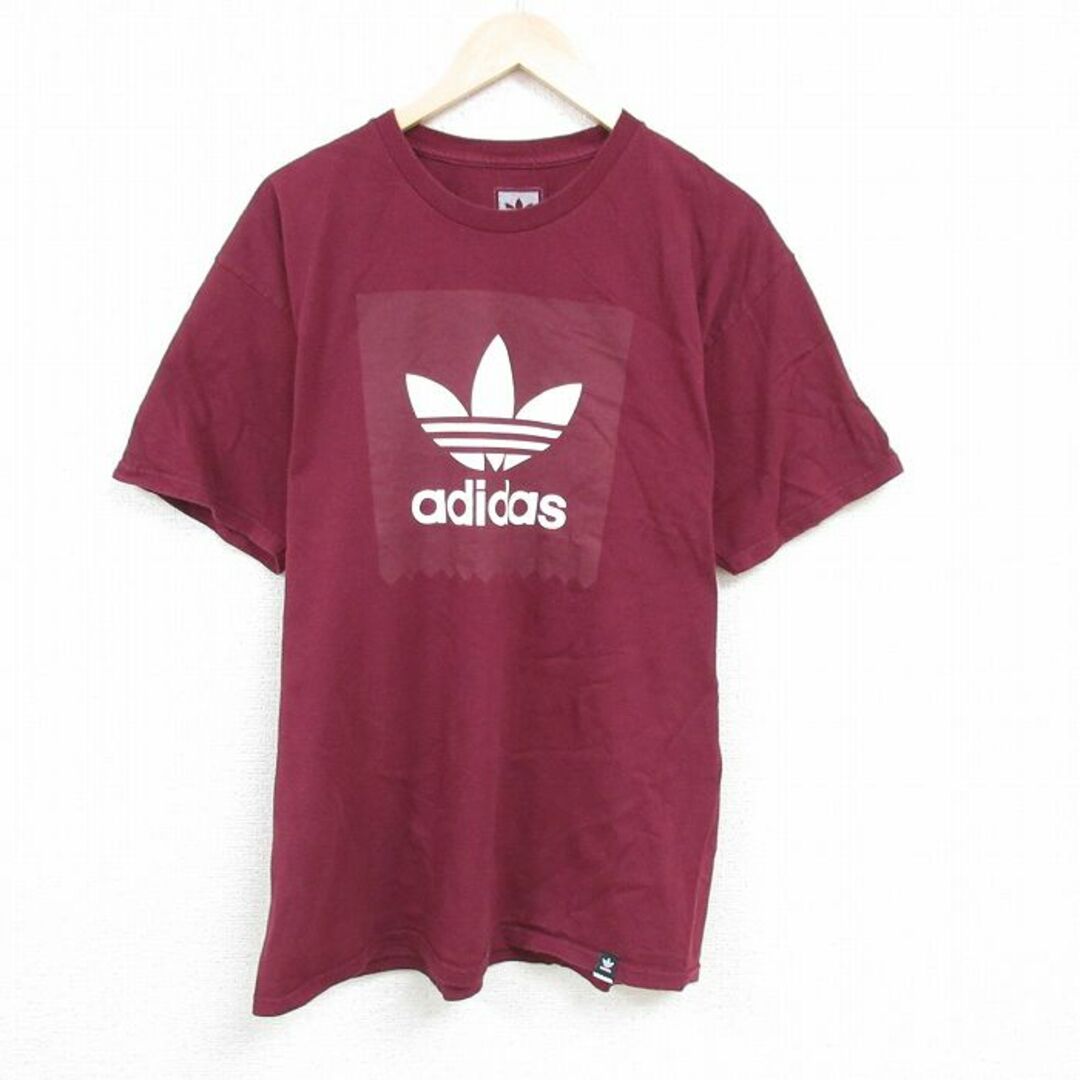 adidas(アディダス)のXL★古着 アディダス adidas 半袖 ブランド Tシャツ メンズ ビッグロゴ リーフ トレフォイル コットン クルーネック エンジ 24mar19 中古 メンズのトップス(Tシャツ/カットソー(半袖/袖なし))の商品写真